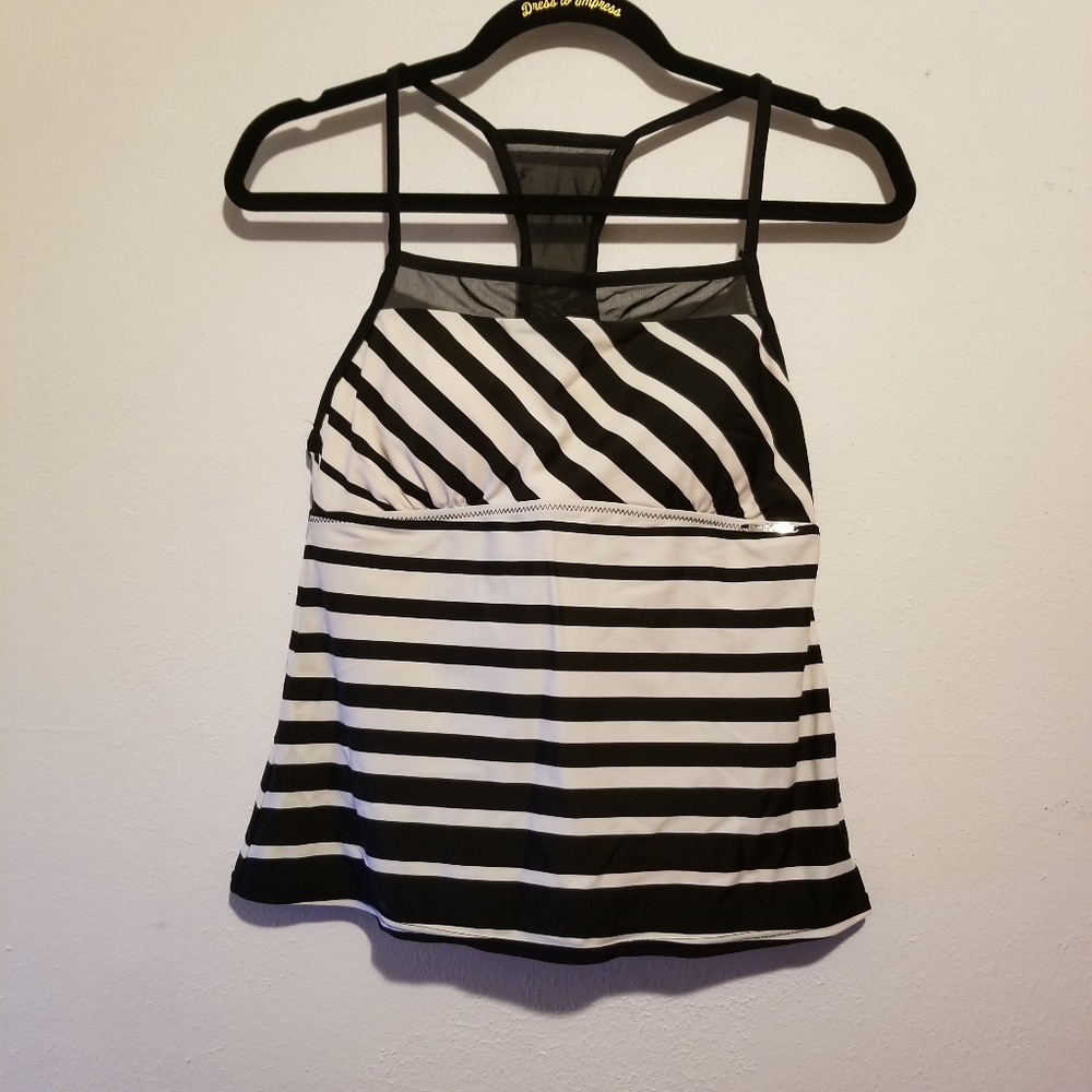 ZeroXposur black/white stripped racerback tankini